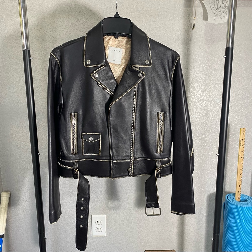 Sandro Distressed Leather Jacket Cropped